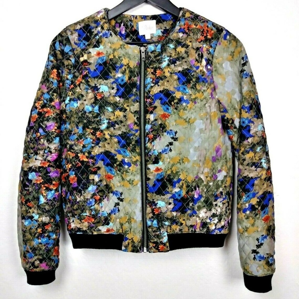 Parker Maverick Silk Quilted Floral Bomber Jacket - Picture 1 of 7